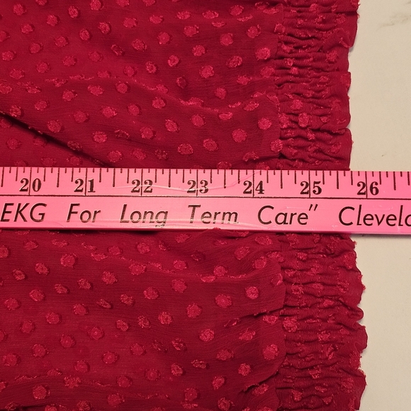 LOFT Red Sheer Swiss Dot Long Sleeve Blouse Size L - Picture 9 of 11